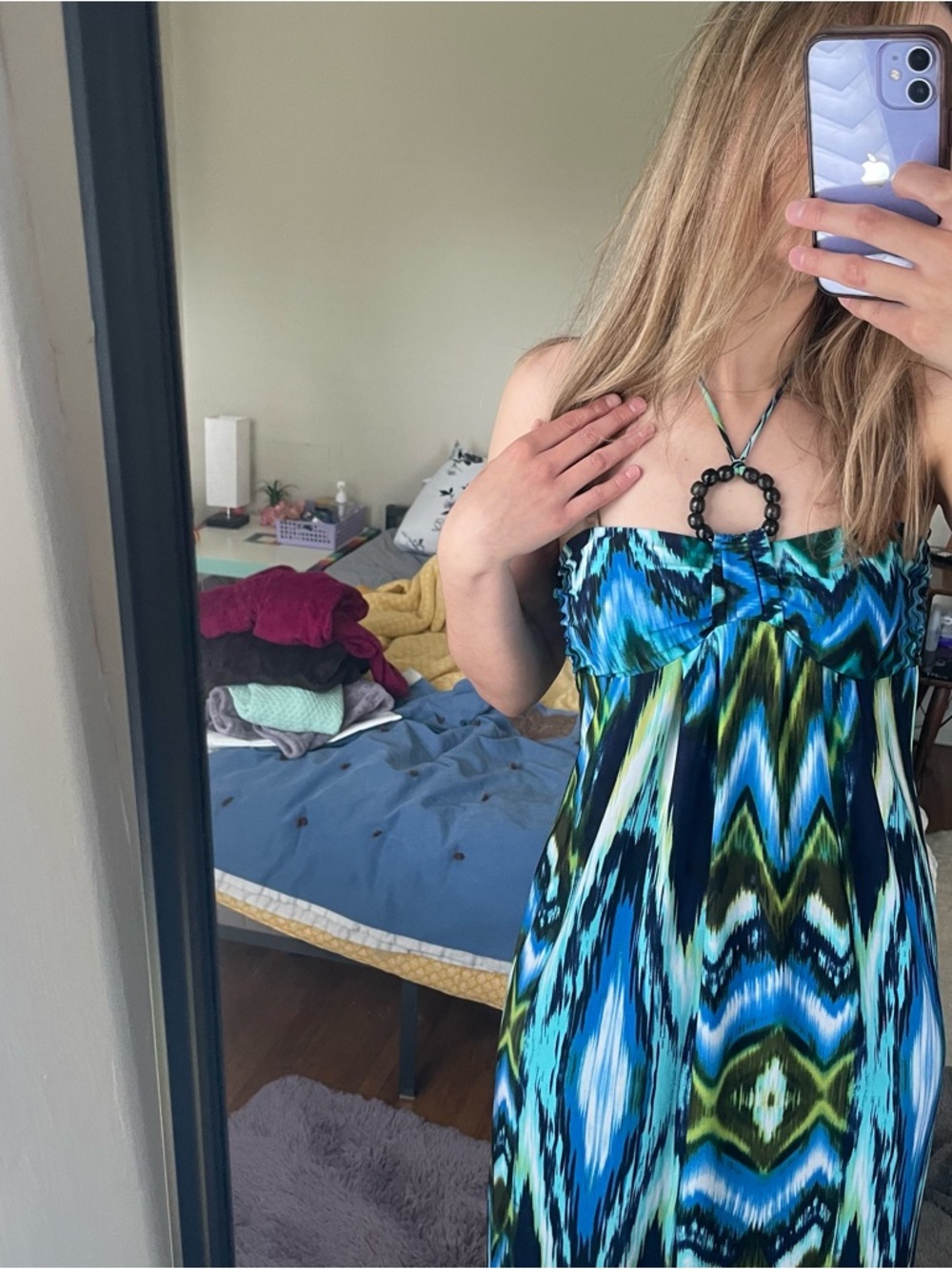 Valerie Bertinelli Blue and Green Strapless Maxi Dress